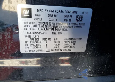 2022 Chevrolet Trax Ls из США, поврежденный, VIN KL7CJNSM7NB544639